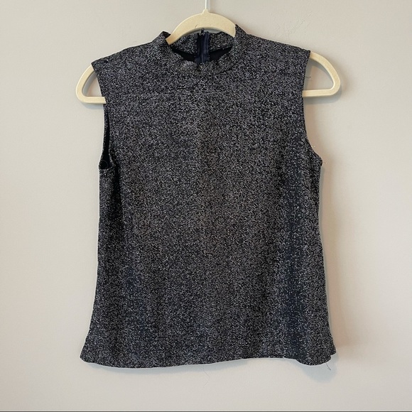 Black w/ Silver Sleeveless Turtleneck Top - Picture 1 of 12